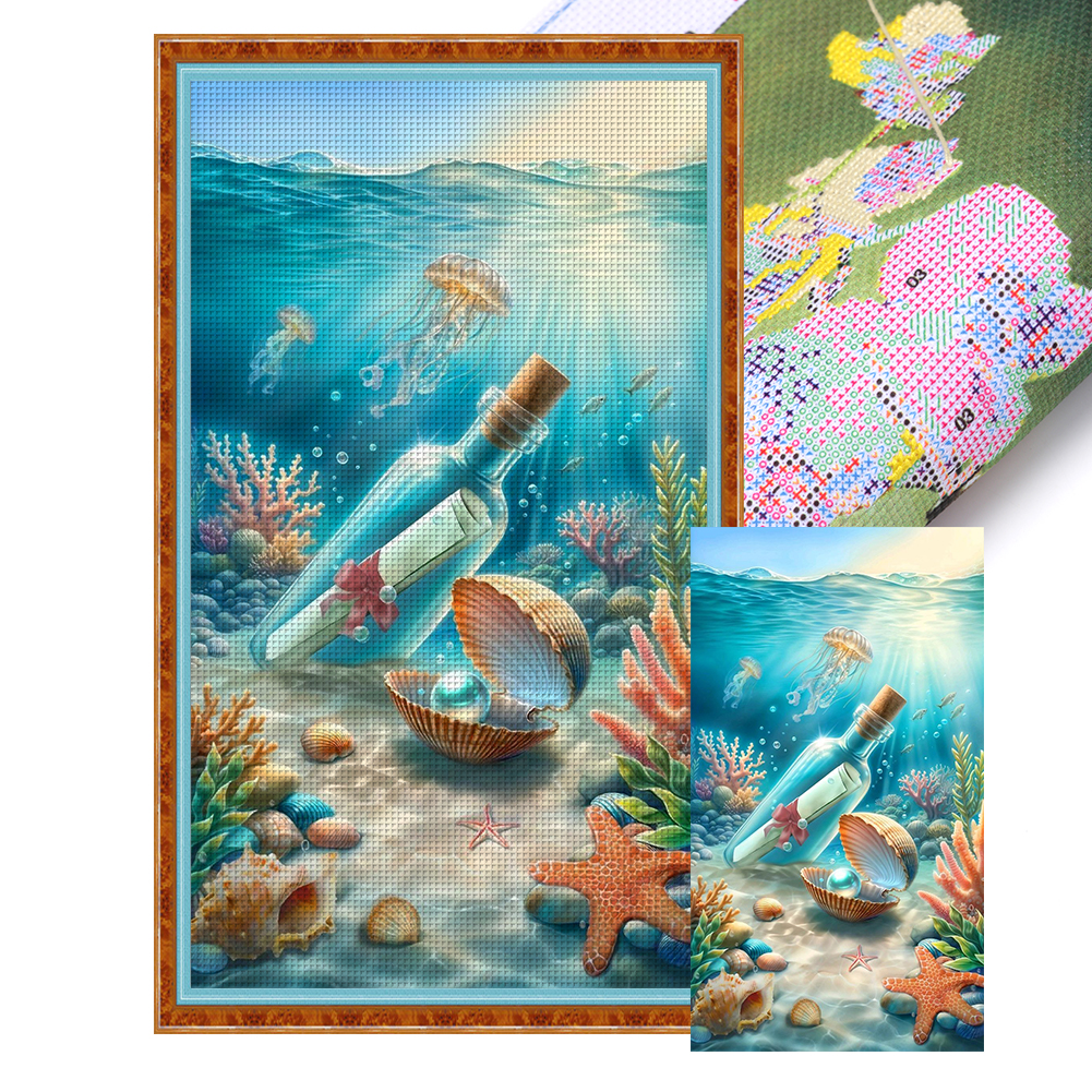 Undersea Drifting Bottle Full 11CT Pre-stamped Canvas(40*70cm) Cross Stitch