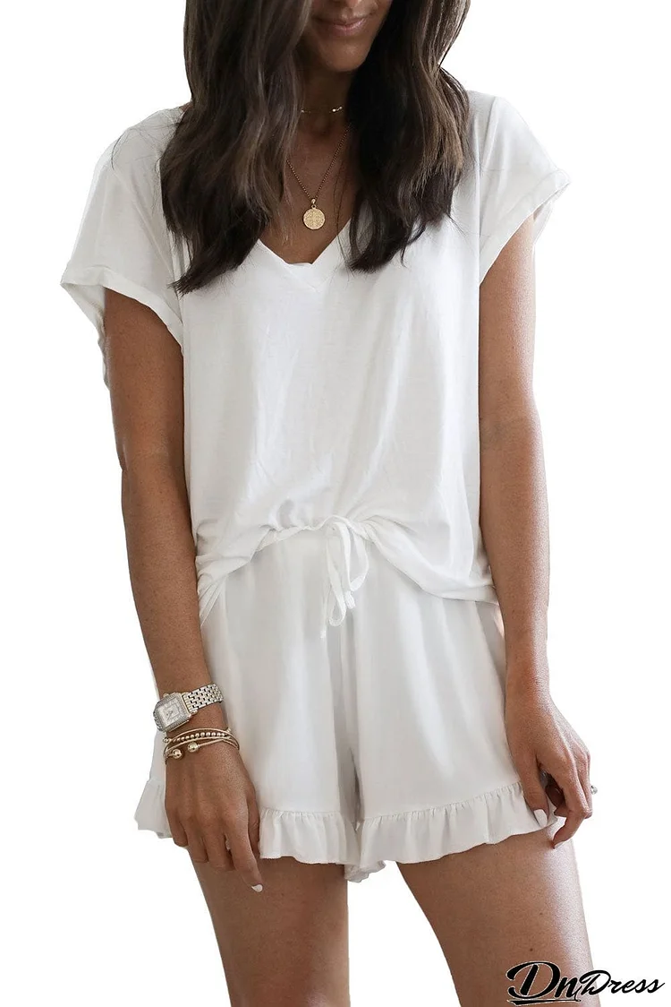 Super Soft T-shirt Ruffle Shorts Lounge Set