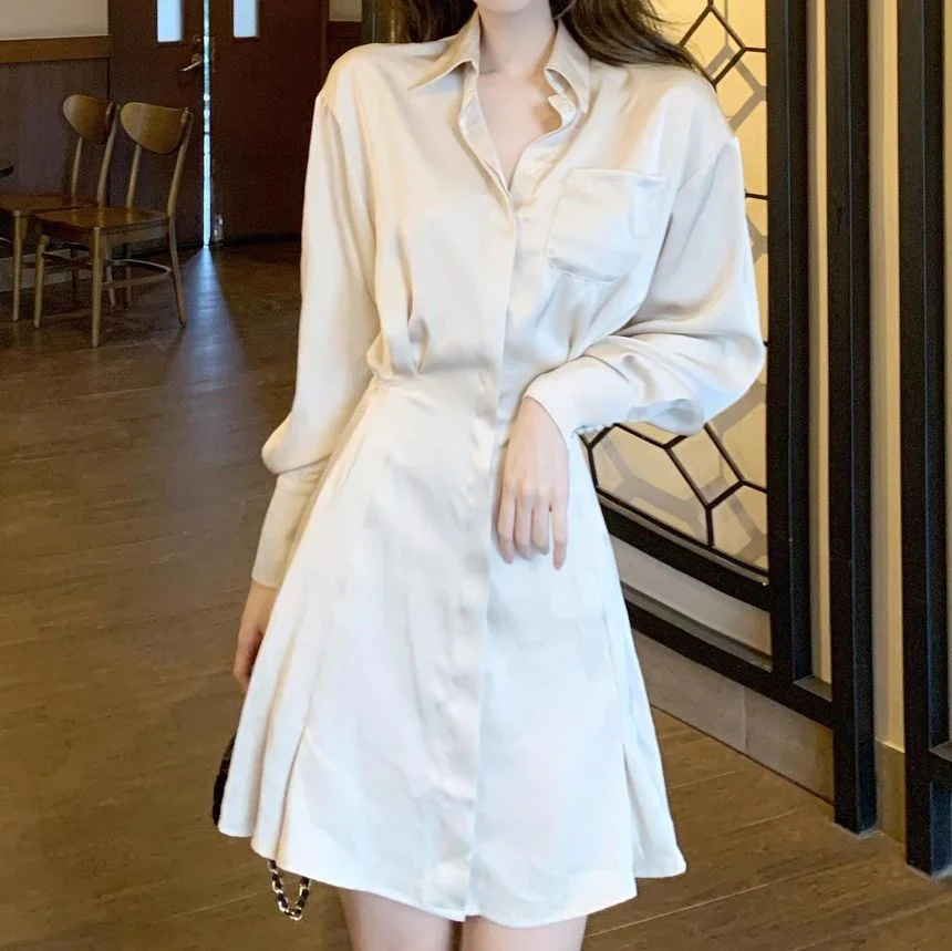 Collared Long-Sleeve Mini A-Line Dress YP2162