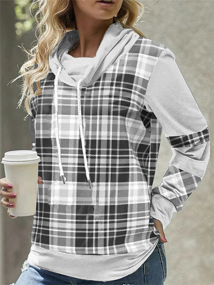 Autumn New Women's Plaid Printed Long-sleeved High Neck Loose Casual Temperament Commuter Tops