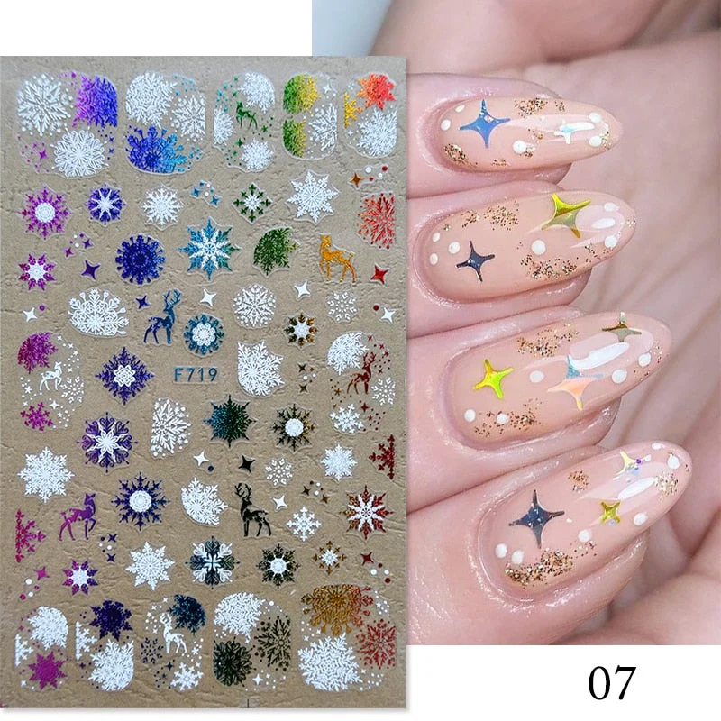 Gold White Bronzing Christmas Nail Sticker 3D Snowflakes Leaf Geometry Lines Letter For Manicure Sliders Decoration Accessories