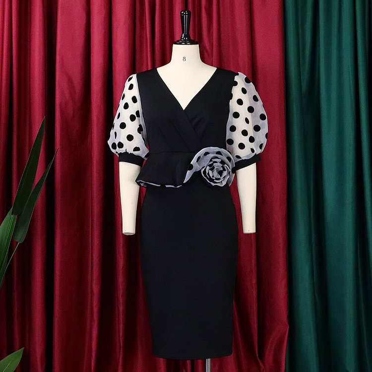 African Americans fashion QFY Turkey Wears Latest Gown For Nigeria Ladies African Polka Dot Print Bodycon Dress 2023 Spring Office Clothing Midi Robes Ankara Style QueenFunky
