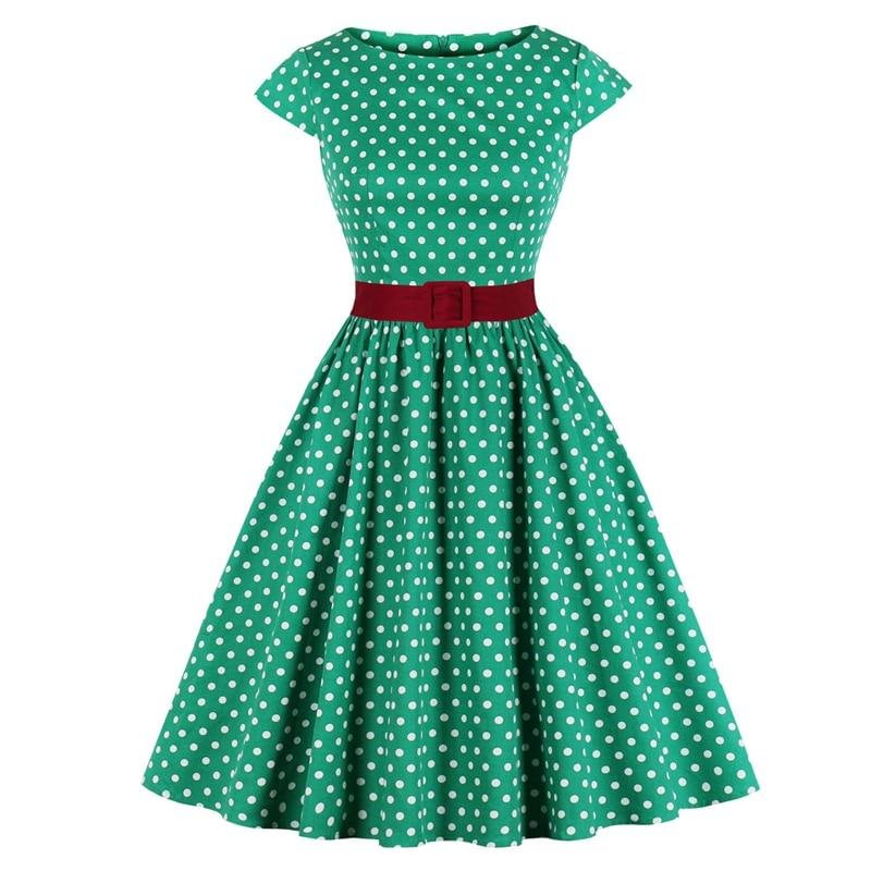 Retro Polka Dot 1950s Rockabilly Pleated Belted Dress Cap Sleeve Vintage Dresses