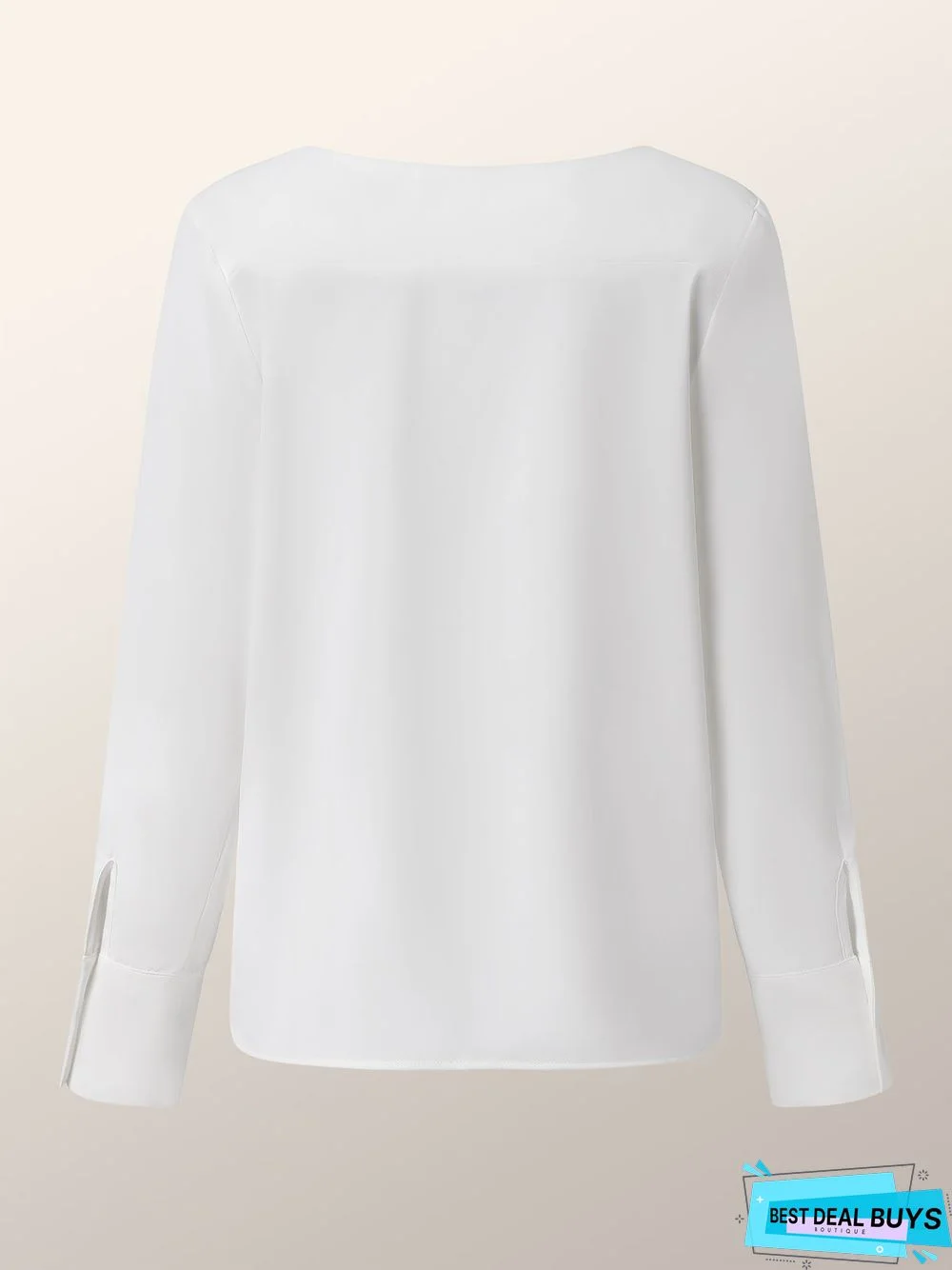 White Daily Long sleeve Plain V Neck Simple Blouse