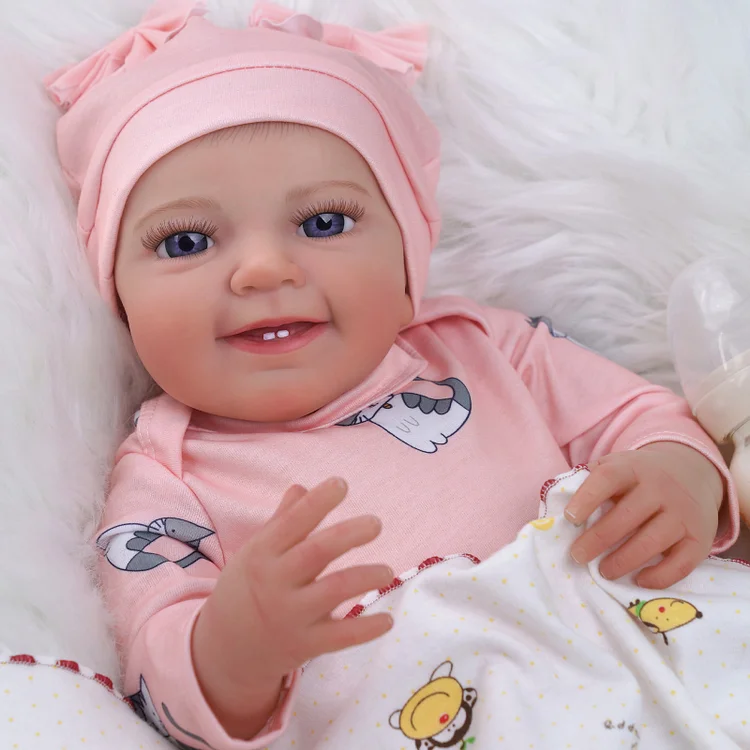 Babeside Leen 20" Awake Reborn Baby Doll Smiling Cute Girl With Purple Gray Eyes 