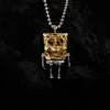 Sponge Skull Jewelry Necklace, Gothic Square Skull Jewelry, 925 Silver Cute Cartoon Pendant