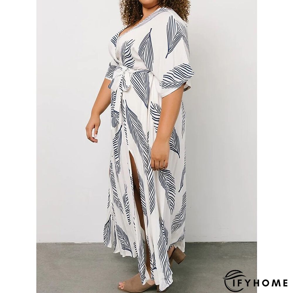 Plus Size Maxi Dress Easter Dress Leaf Casual Dress Wrap Dress A Line Dress Long Dress Half Sleeve Lace up Split V Neck Basic Outdoor White Summer Dress | IFYHOME
