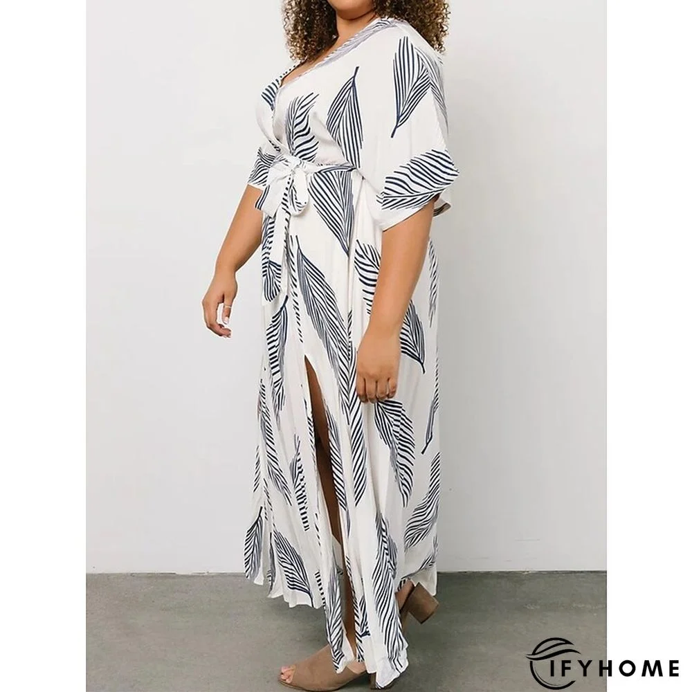 Plus Size Maxi Dress Easter Dress Leaf Casual Dress Wrap Dress A Line Dress Long Dress Half Sleeve Lace up Split V Neck Basic Outdoor White Summer Dress | IFYHOME