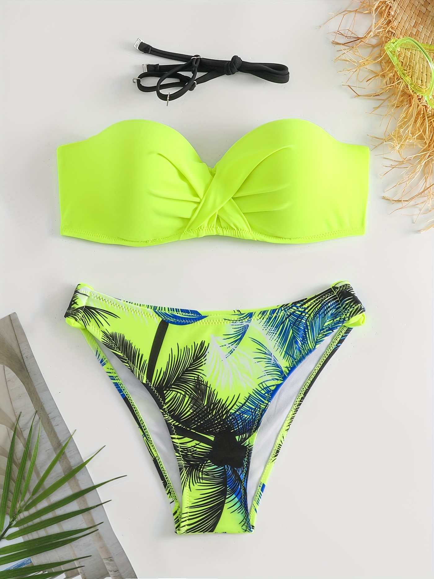 Plant Graphic Sexy Bikini Sets - Ruched Tie Back Backless High Cut Two Pieces Swimsuit - Polyester & Spandex - For Women - Perfect For Summer Beach Vacations & Pool Parties - Ideal Gift For Summer Lover | IFYHOME