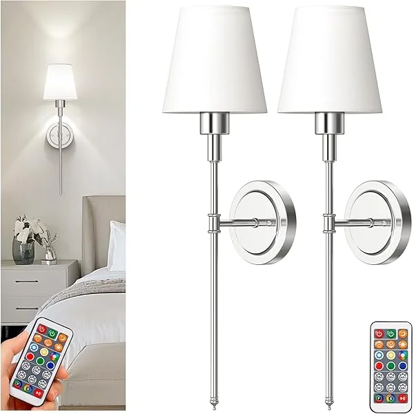 Battery Operated Wall Sconce Set of 2, Wall Light Wireless Easy to Install Remote Control, Dimmable and Adjustable Sconces Wall Decor, Rechargeable Wall Lamp for Bedroom, Living Room, Gold Gold 24.6 inch