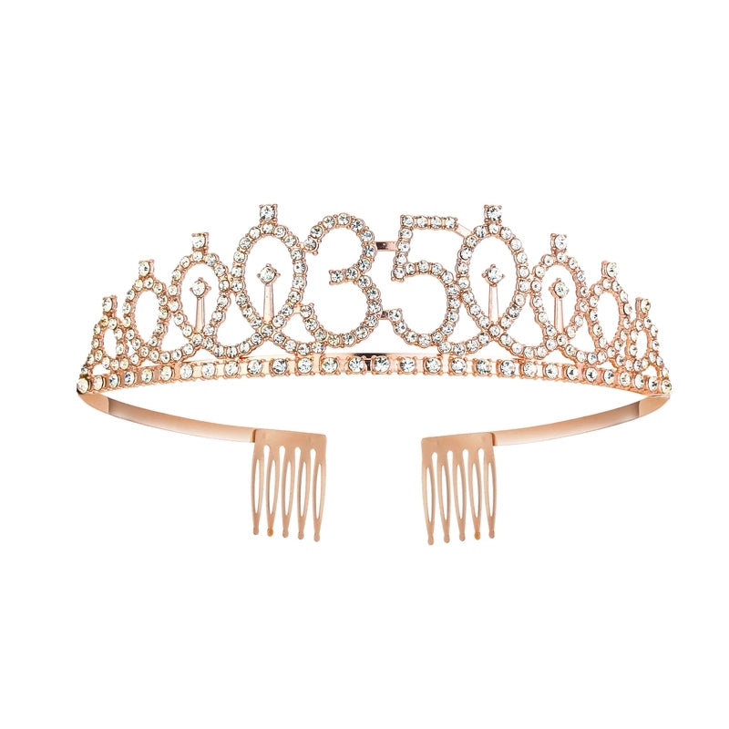 Women’s IG Style Shiny Number Crown Alloy Hollow Out Inlay Rhinestones Crown