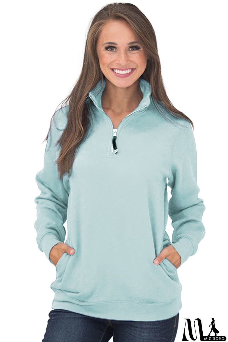 MidiSono - Pocket Style Quarter Zip Sweatshirt