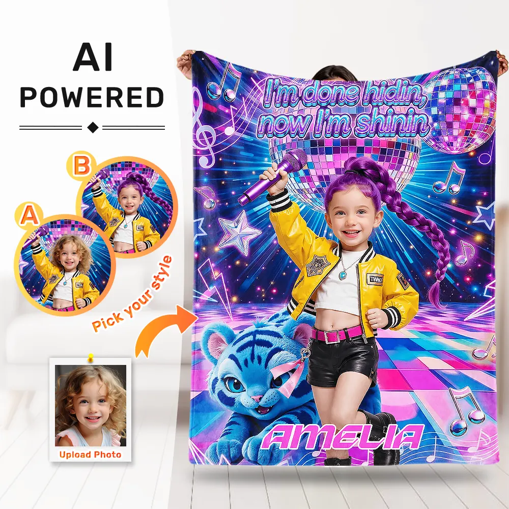 Custom Face Blanket AI Powered Trendy Stage Singer Theme Birthday Children's Day Gift For Girl
