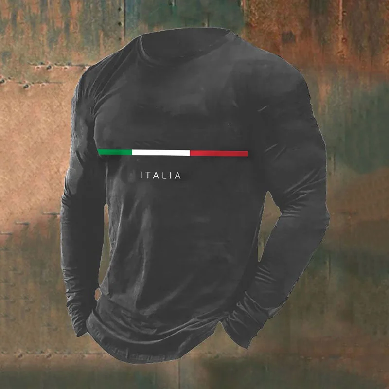 T-shirt a maniche lunghe con stampa italiana da uomo