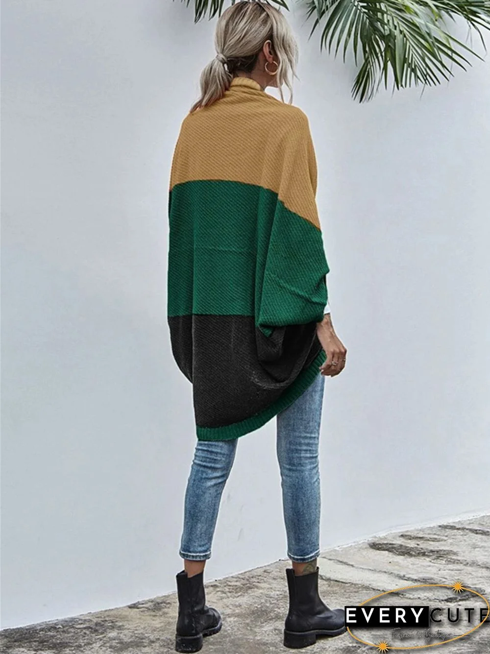 Contrast Shawl Knitted Cardigan Sweater