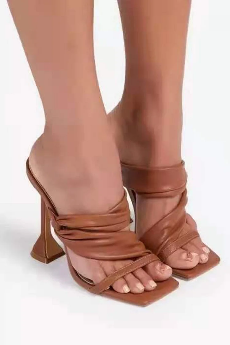 Party Solid Color Square Toe High Heeled Sandals 2024 - Xpluswear