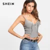 SHEIN Sexy Deep V Neck Lace Up Ribbed Cami Backless Crop Top Women Summer Night Out Spaghetti Strap Vests Slim Fit For Women