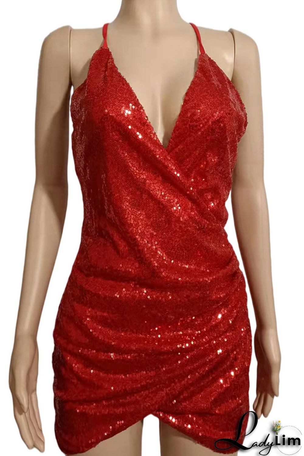 Black Sexy Solid Sequins Split Joint Asymmetrical Spaghetti Strap Sling Dress Dresses