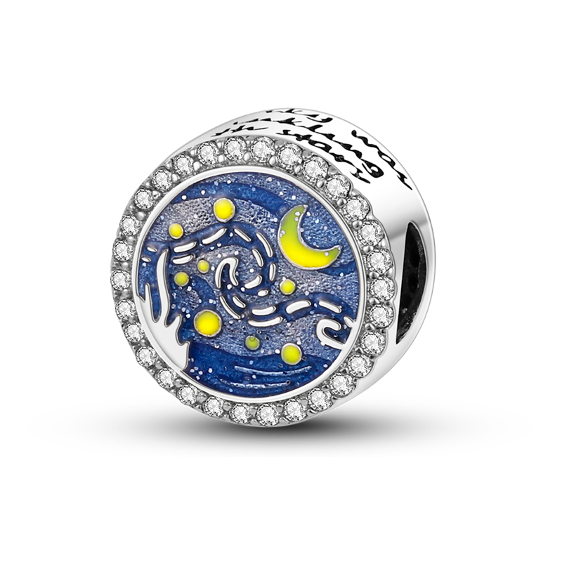 Genuine 925 Sterling Silver Bright starry sky Pendant Charm fit Charm Bracelet & Bangles DIY Jewelry Making KTC252
