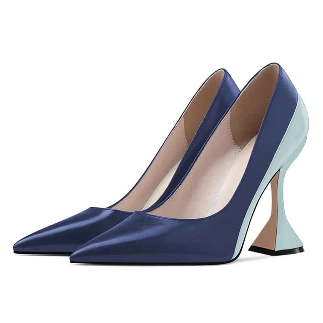 Blue Two Tone Pointed Toe Fashionable Pumps for an Elegant Outfit
