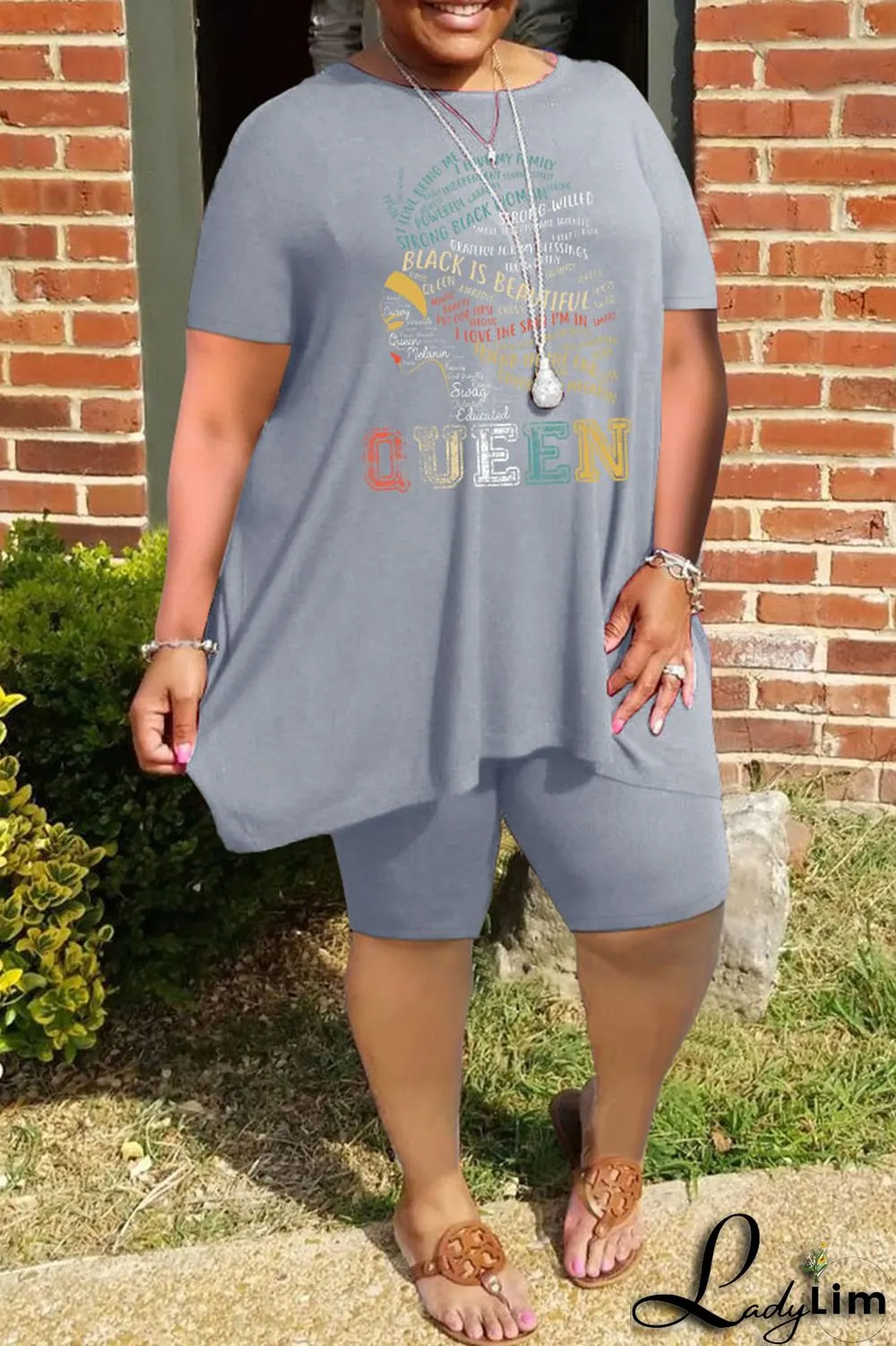 Black Casual Print Split Joint O Neck Plus Size Two Pieces