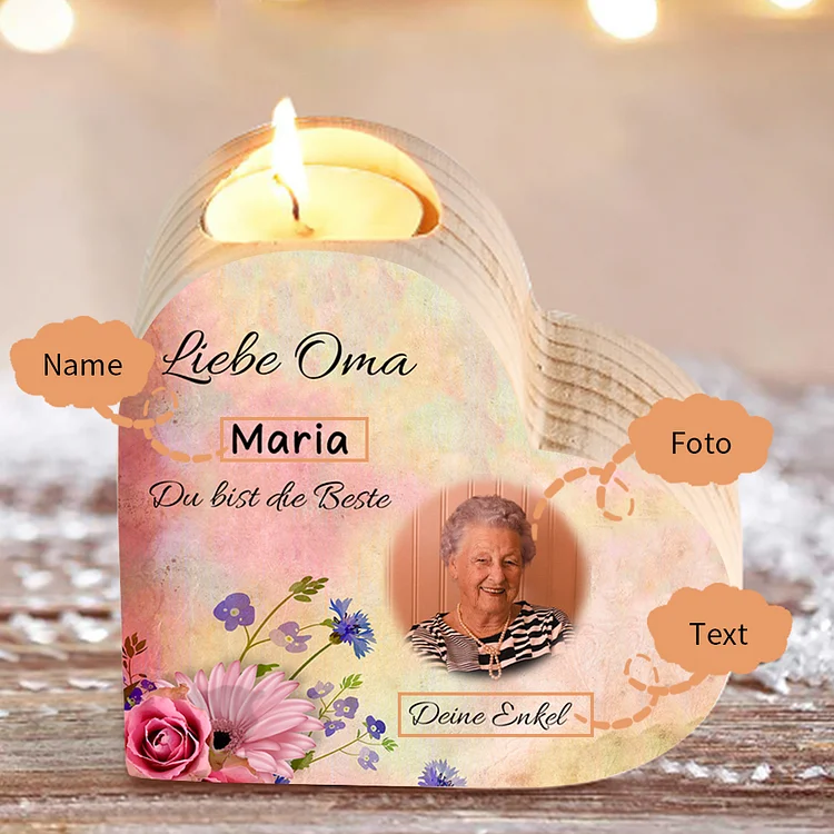 Personalisierte 1 Name & Foto & Text Herzform Kerzenhalter-Oma Du bist die Beste-Geschenk für Großmutter