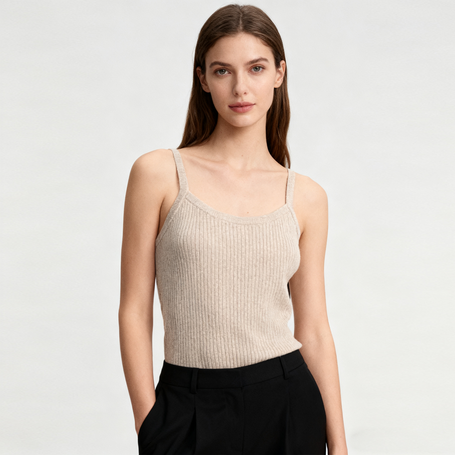 Women's Cashmere Knit Tank Top with Classic Straps REAL SILK LIFE