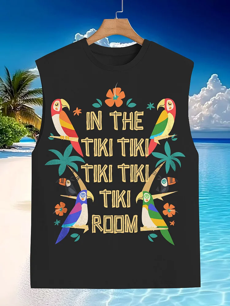 Men's Hawaii Vacation In The Tiki Room Woodpecker Print Tank Top