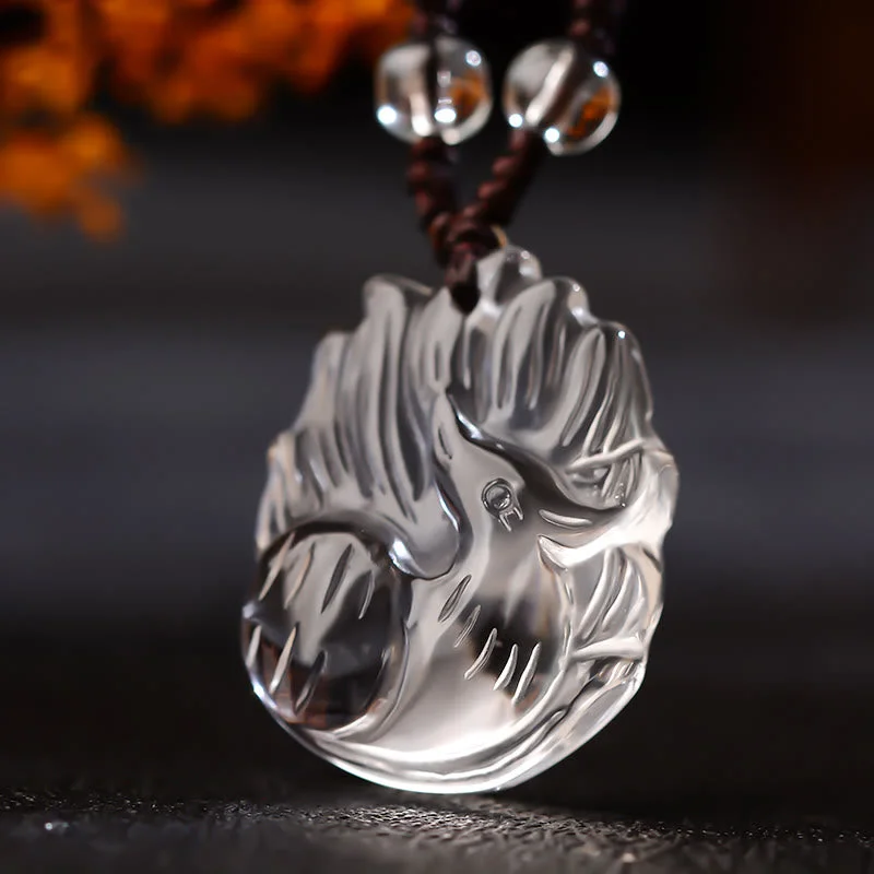 Natural Amethyst White Crystal Citrine Nine Tailed Fox Luck Necklace Pendant