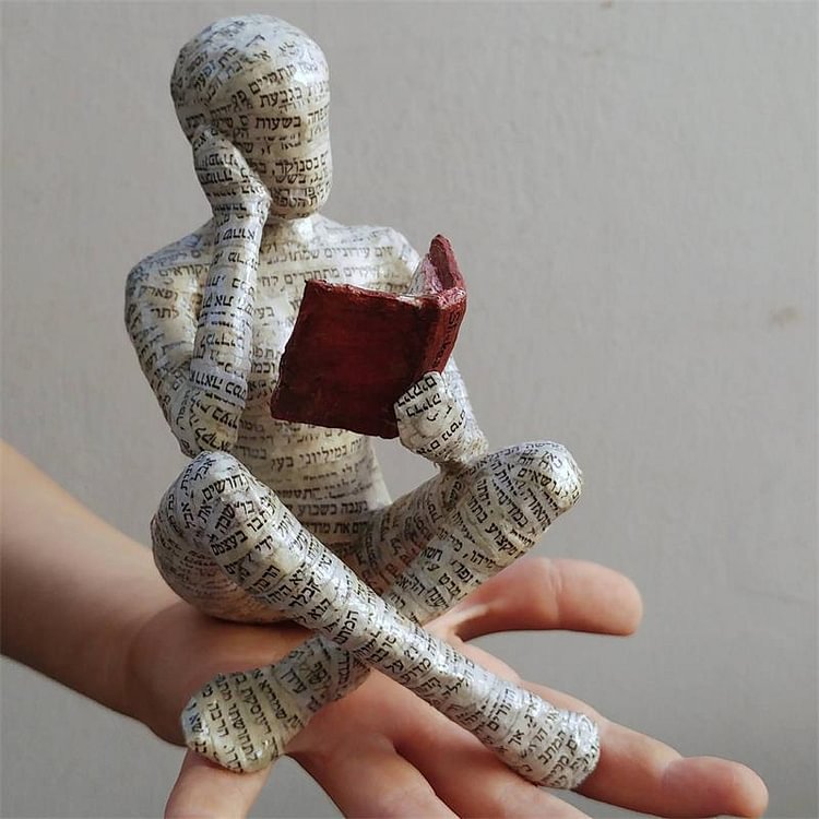 Reading woman, papier mache figure,