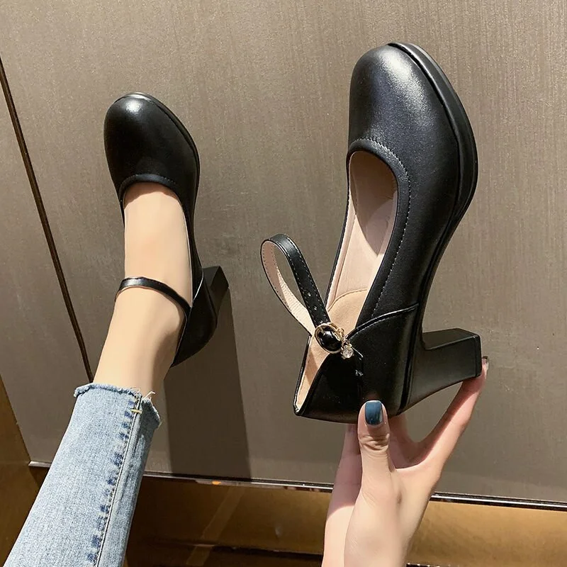 Qengg Heels Platform Shoes Women Pumps 2022 Black White Heels Mary Jane Shoes Ladies Wedding Shoes Bride Chunky Heels women