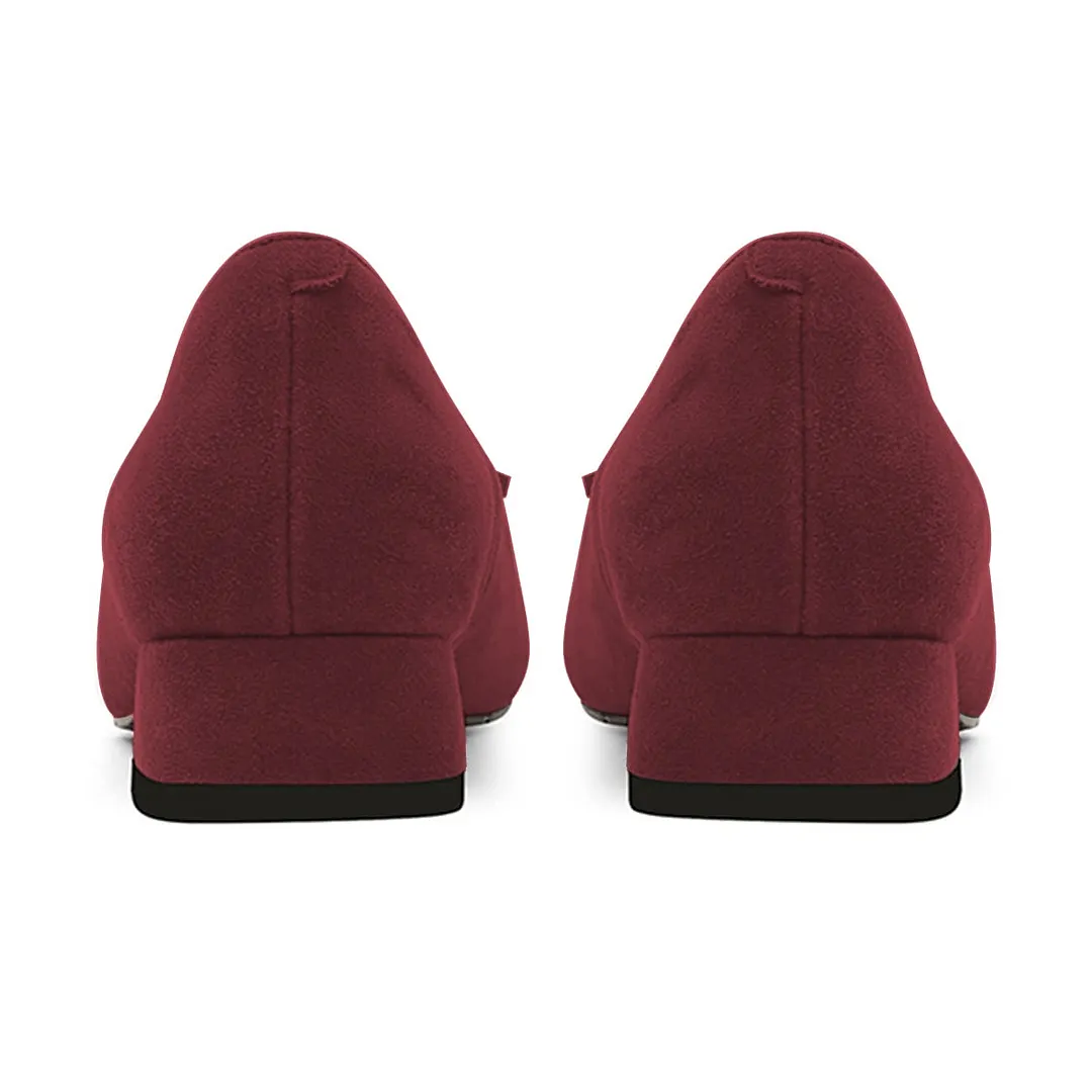 Burgundy Vegan Suede Tassel Decor Pumps Heels with Square Toe