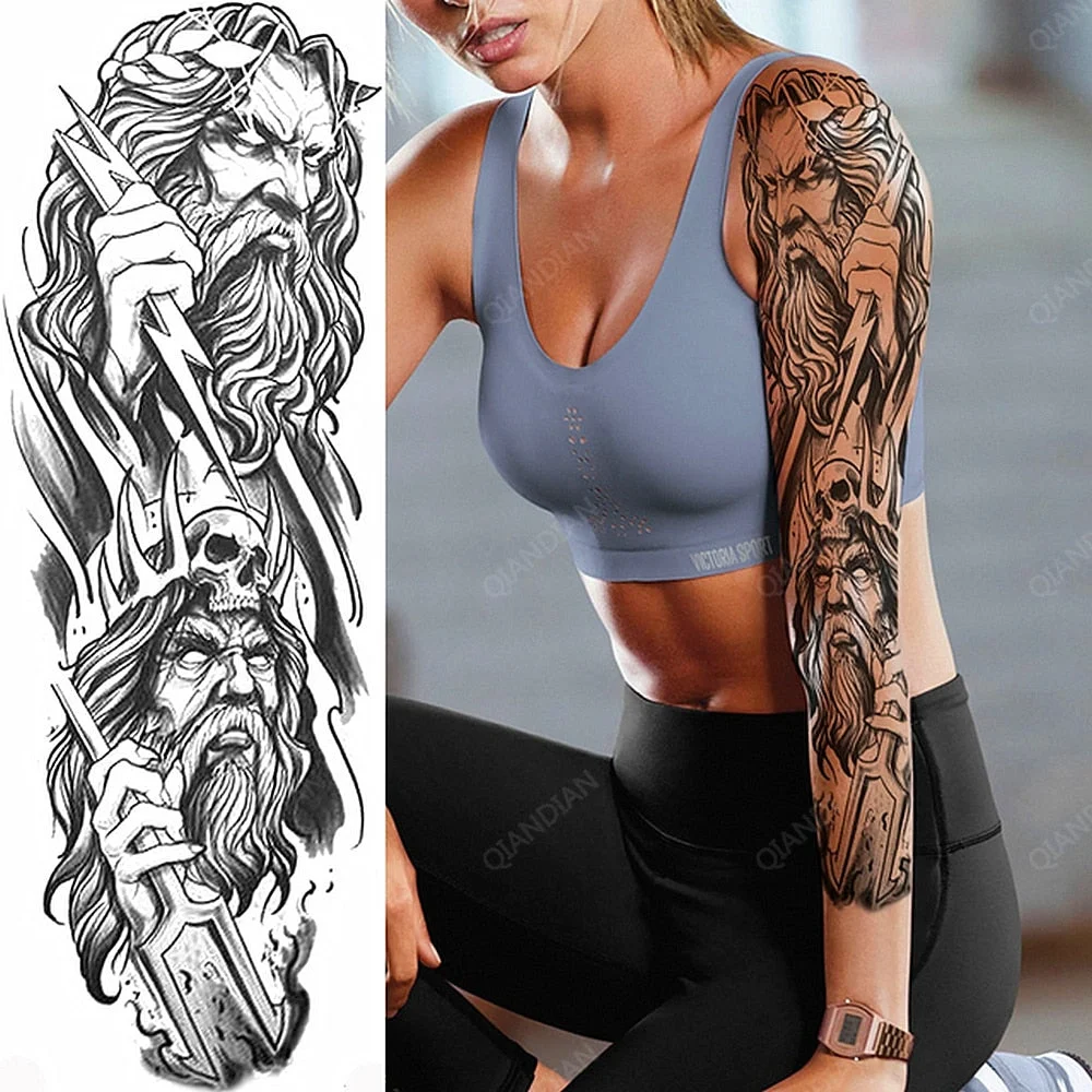 Large Arm Sleeve Tattoo Rose Lion Wolf Waterproof Temporary Tatto Sticker Flower Clock Waist Leg Body Art Full Fake Tatoo Women