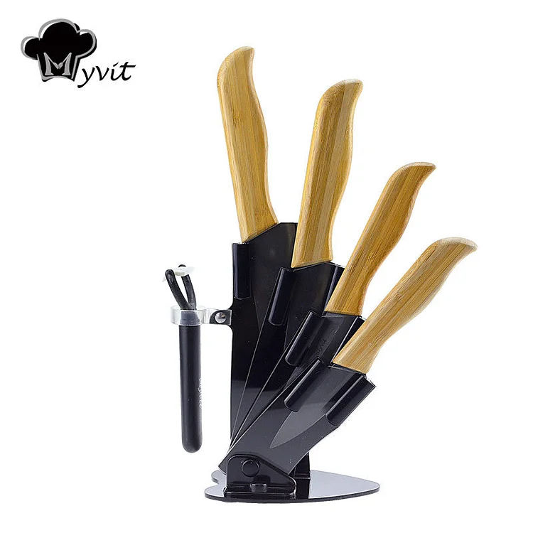 Bamboo handle 3" 4" 5" 6" inch ceramic Knife+ultra sharp TPT Peeler with compact holder
