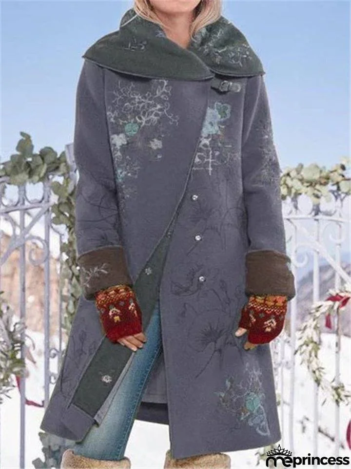 Vintage Floral Button Long Sleeve Coat