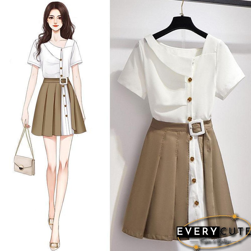 Fashion Long Blouse+Belt Skirt P11594