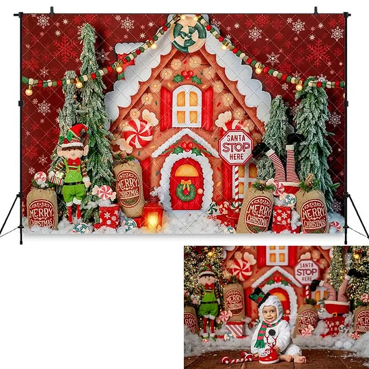 Christmas Gingerbread House Backdrop 7x5ft Merry Christmas Gingerbread Theme Photography Background Party Decorations Winter Wonderland Xmas Trees Banner Photo Booth Props