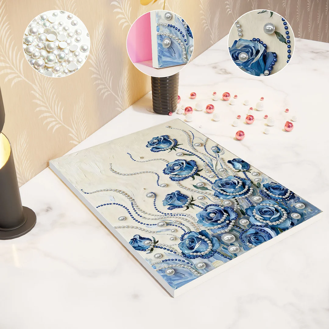 Blue Flowers DIY Pearl Diamond Art Kit for Adults Home Decor With Frame 30x40cm