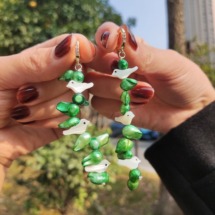 Green Bird Stone Earrings