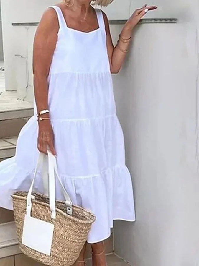 Women's Cotton And Linen Loose Suspender Dress