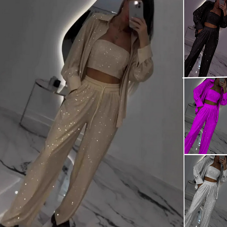 🌟👠Must-Have for Shiny Partiest✨ Dazzling Blazer & Wide-Leg Pants, Stylish and Grand, Perfect for Parties!