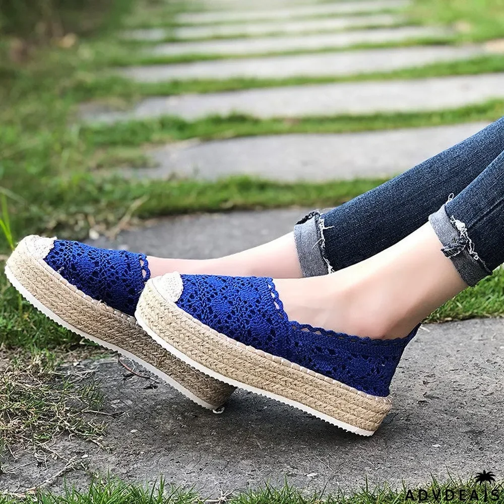 Women's Lace Hollow Sandals Thick Sole Round Toe Casual Shoes