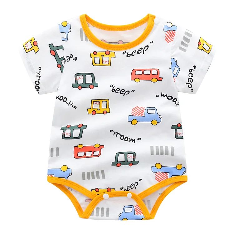 Baby Cartoon Car Short Sleeve Cotton Bodysuit
