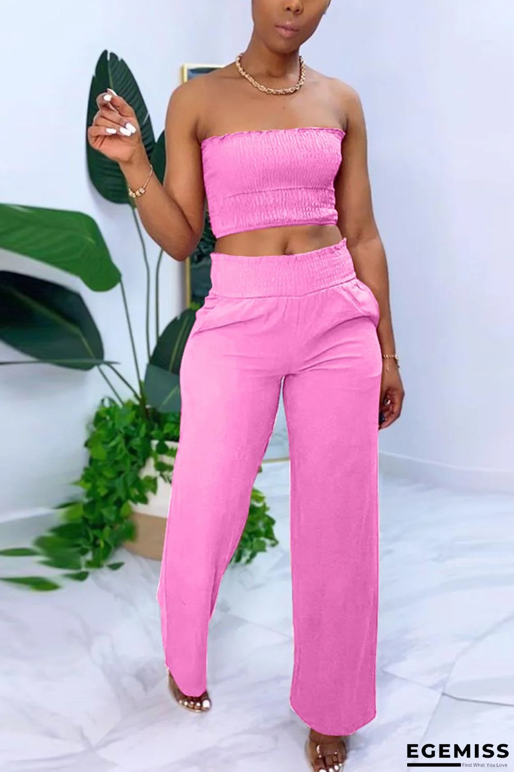 Pink Chlorine Fashion Casual adult Ma'am Solid Two Piece Suits Straight Sleeveless Two Pieces | EGEMISS