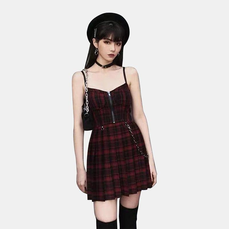 Gothic Grunge Spaghetti Strap Plaid Mini Dress