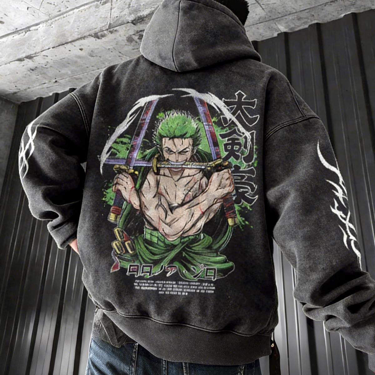 Anime-Inspired Print Washed Hoodie