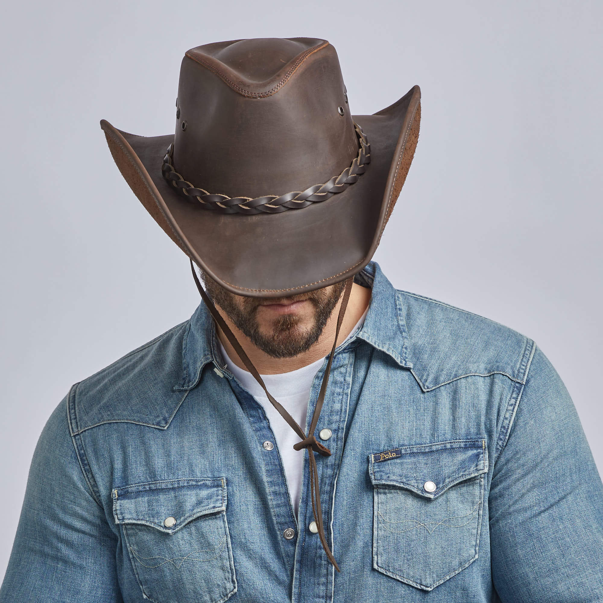 Hollywood - Mens Leather Cowboy Hat