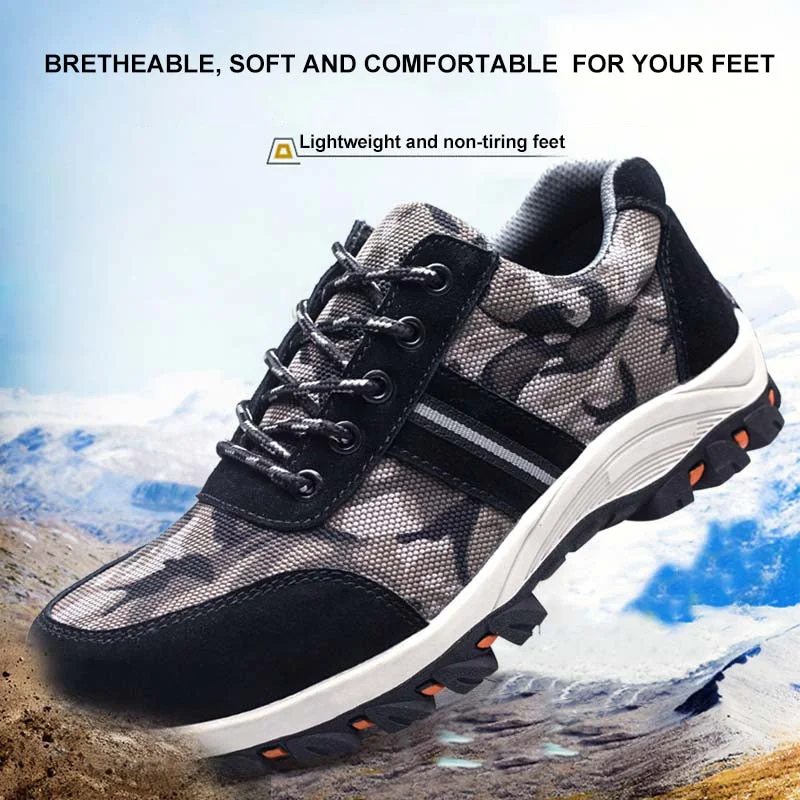 New Men Safety Working Shoes Breathable Work Boots Protective Steel Toe Cap Shoes Indestructible Camouflage Shoes Freeshipping