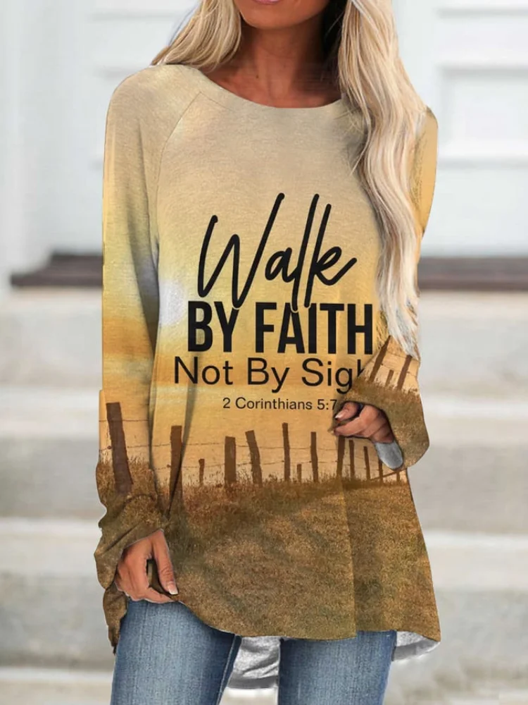 Wearshes Walk by Faith Not By Sight Sunrise Print Tunic