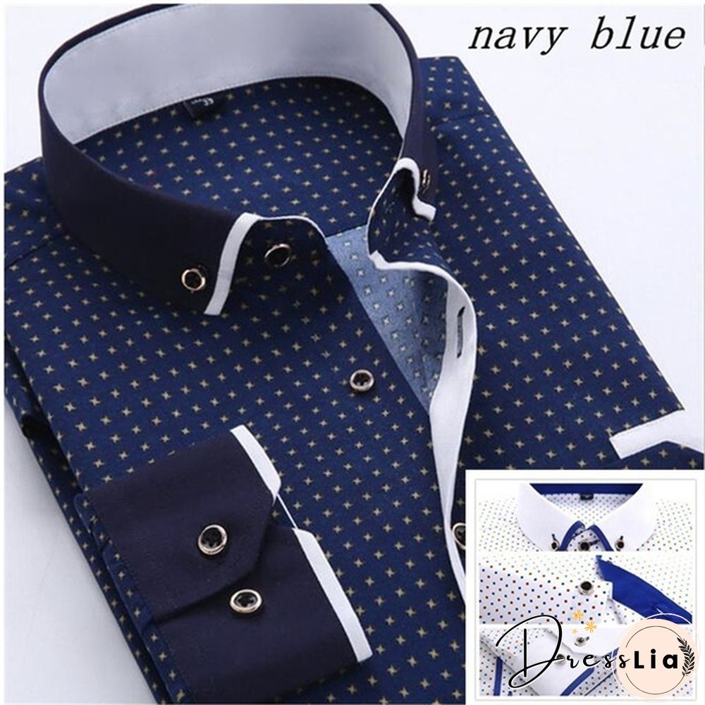 Men Fashion Long Sleeve Shirts Cotton Business Turn-down Collar Shirts Plus Size S-4XL